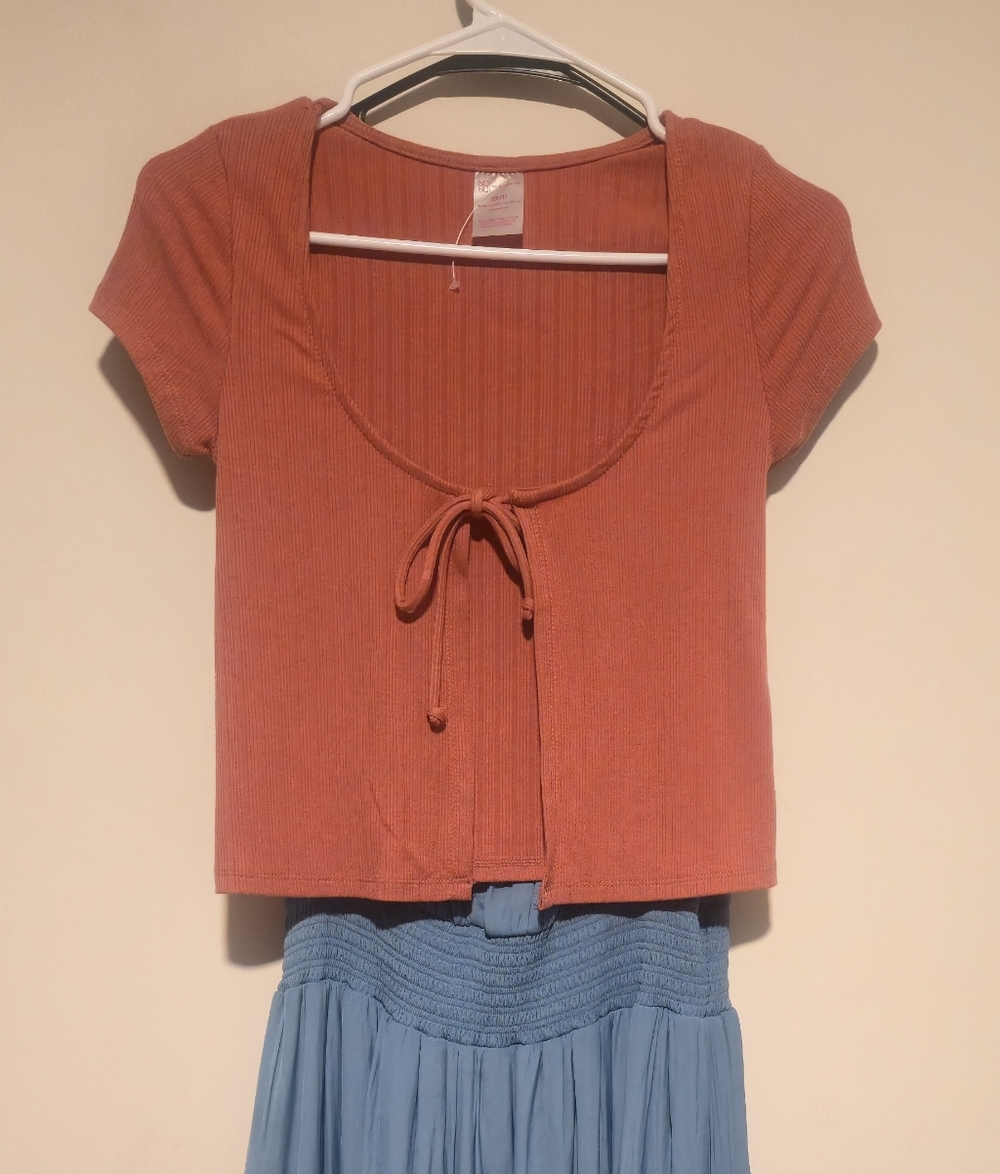 No Boundaries Ribbed Short Sleeve Cardigan NEW 🌼- Coral Size XS